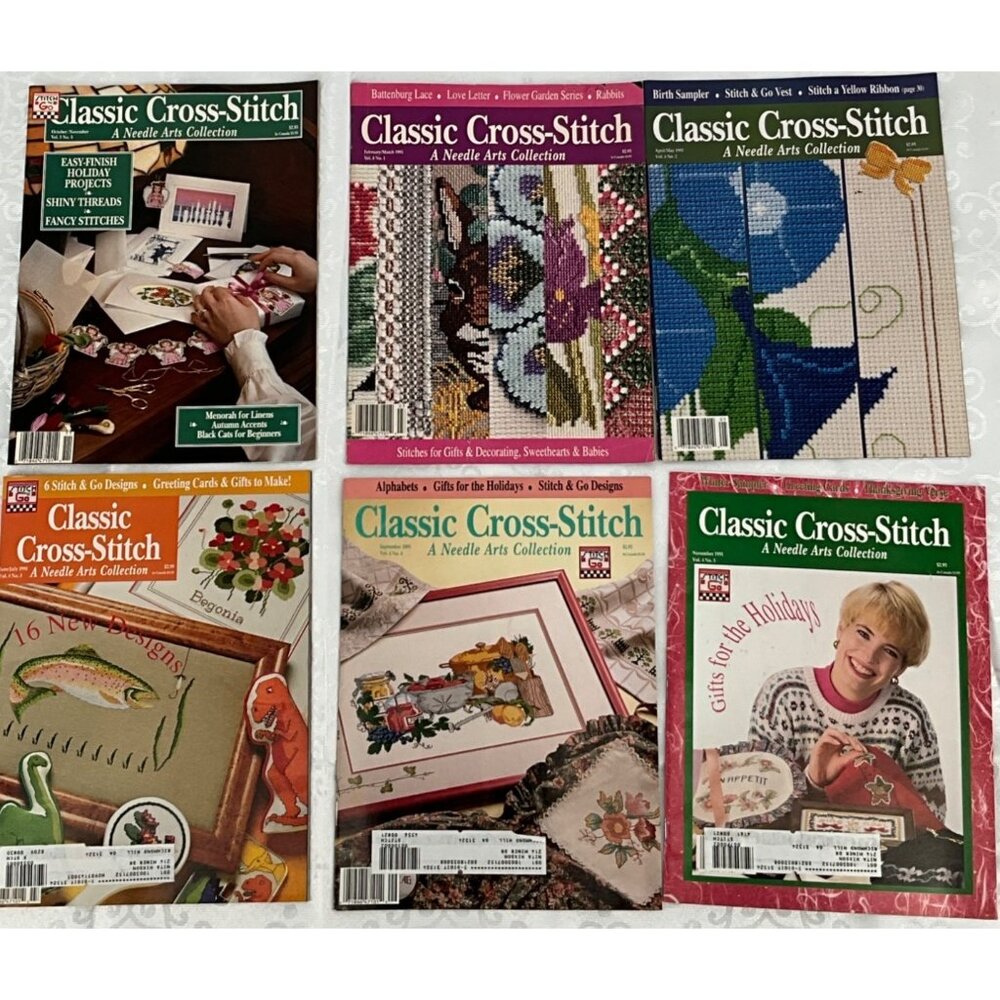 Lot Of 6 Classic‎ Cross-Stitch Magazines A Needle Arts Collection 1991